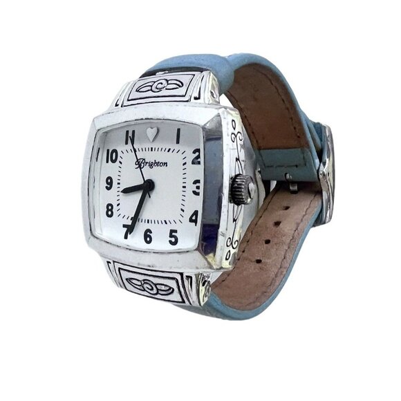 Brighton Orchard Watch Blue Leather Band Square Dial Silver Plated New Battery - Picture 3 of 7